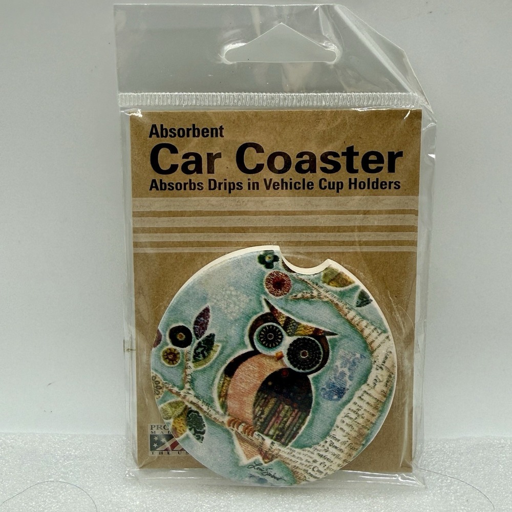 CounterArt Owl In‎ Tree Absorbent Stoneware Car Coaster Made in USA